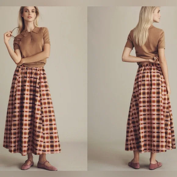 Maeve Anthropologie The Jacie Poplin Printed Skirt in Plaid Size MP - Picture 3 of 13
